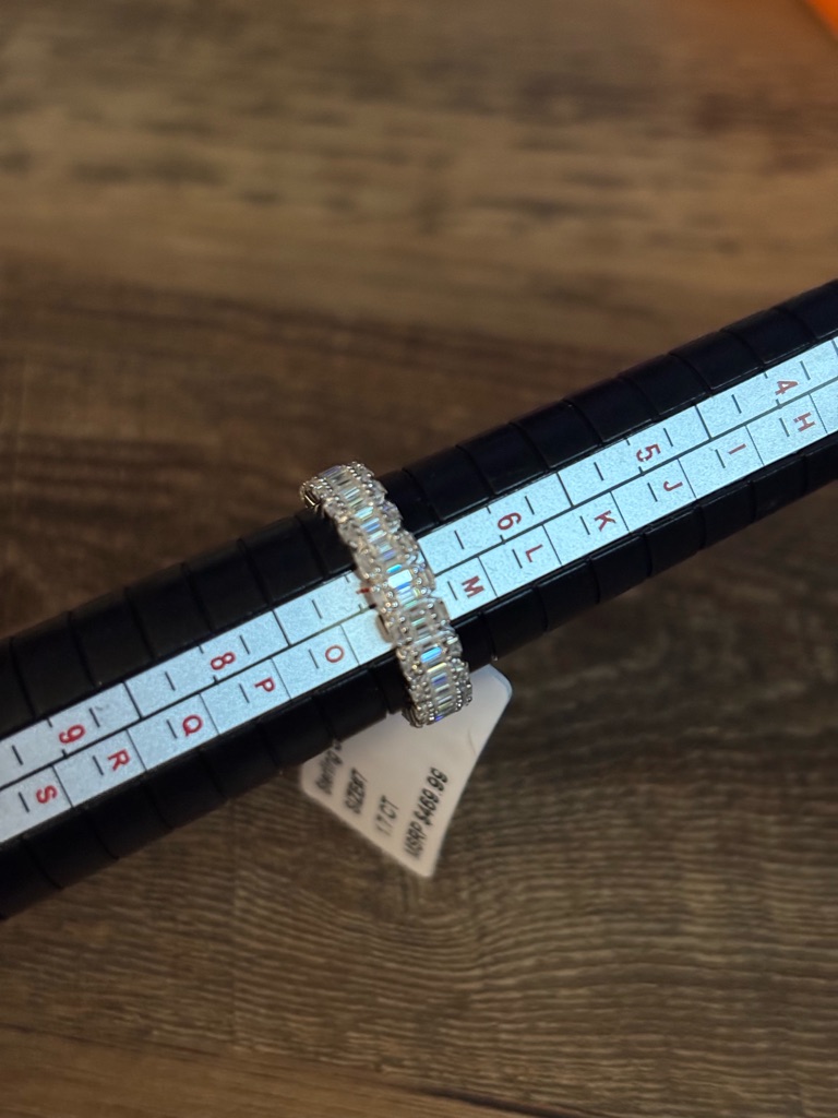 White Baguette-Cut Eternity Ring In Silver Tone